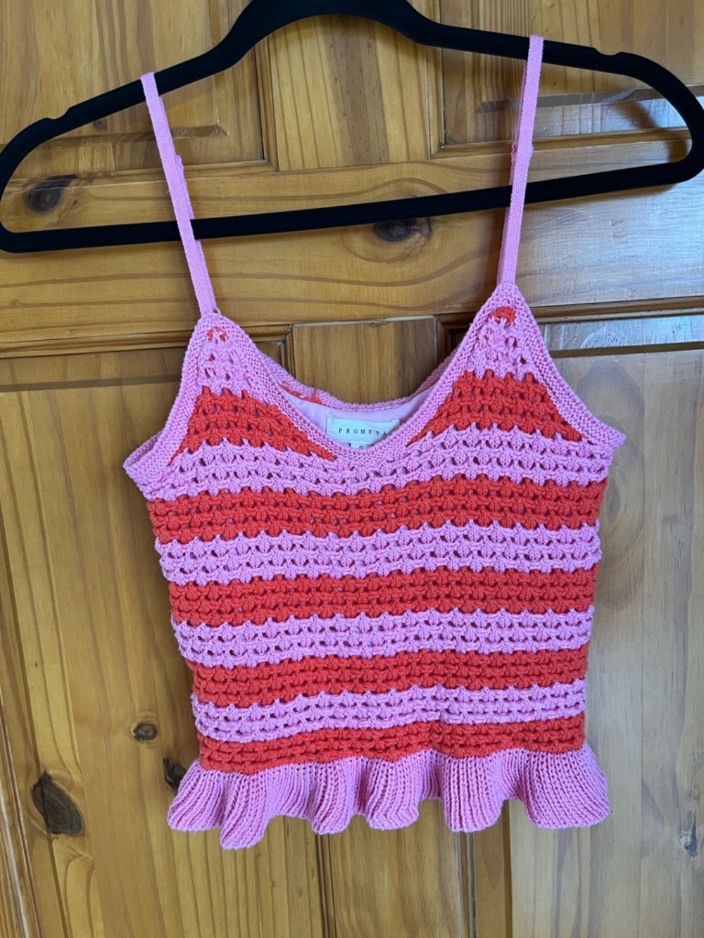 Promesa Pink & Red Crochet Striped Tank